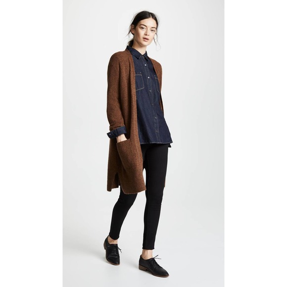 Madewell Cardigan Small Brown Knit Kent Long Sleeve Open Longline Sweater - Picture 2 of 14